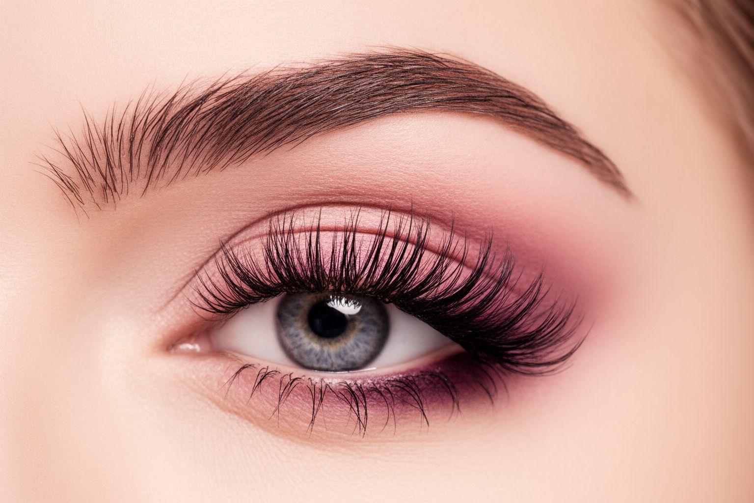 Close-up of a client with voluminous lash extensions and groomed brows